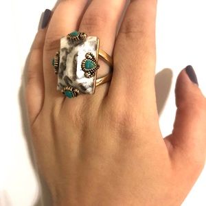 Turquoise and jasper gemstone ring size 8.